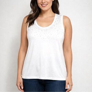 White Studded Cotton Tank Top Size XL NWT